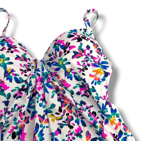 NEW Island Escape Tankini Top Size 8 White Purple Floral Sweetheart Ruched Beach - Picture 6 of 9